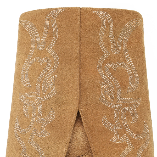Fold Over Cuff Denim Cowgirl Boots - KHAKI-SUEDE - 5
